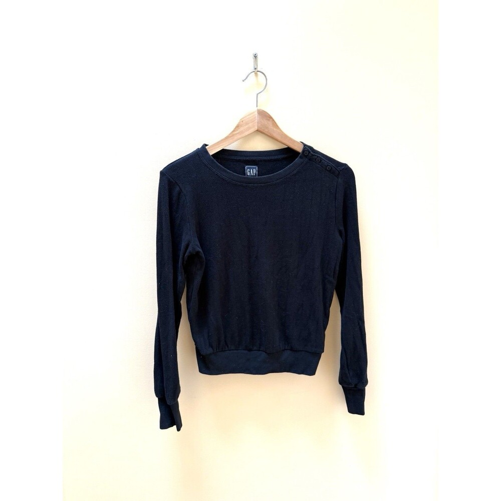 Gap VTG 90s Women’s Thermal Button Neck Long Sleeve Top in Black Small